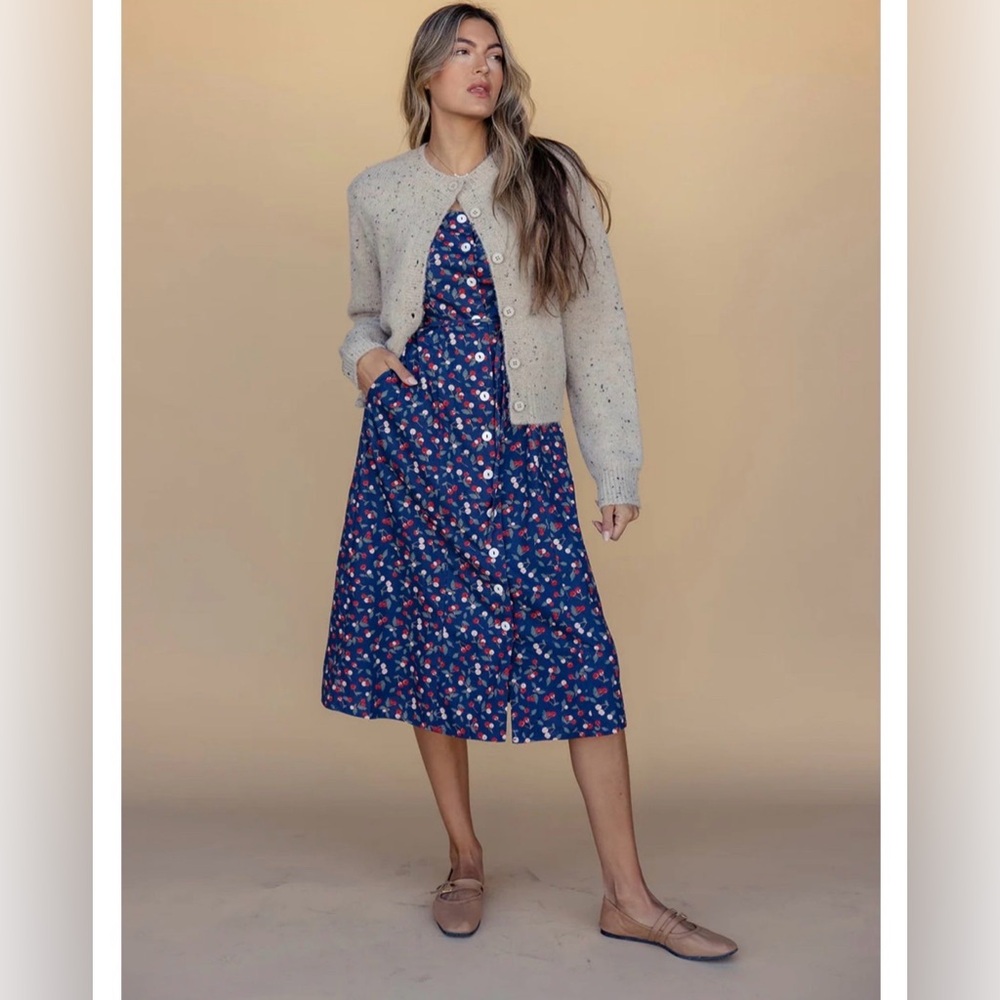 Floral Blue Dress with midi XL cherry navy Roolee